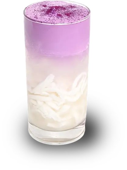 Nước dừa và dừa non, phủ lớp kem ube tím bồng bềnh.